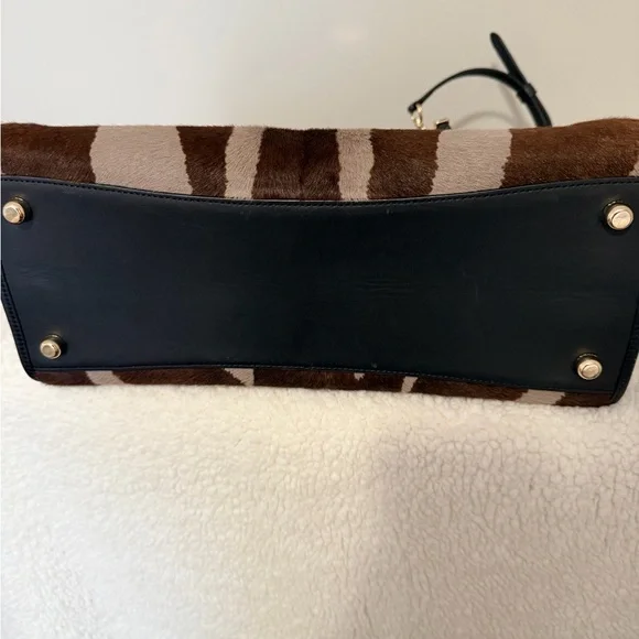 Coach Zebra Print Satchel in Brown and Black - Picture 3 of 14